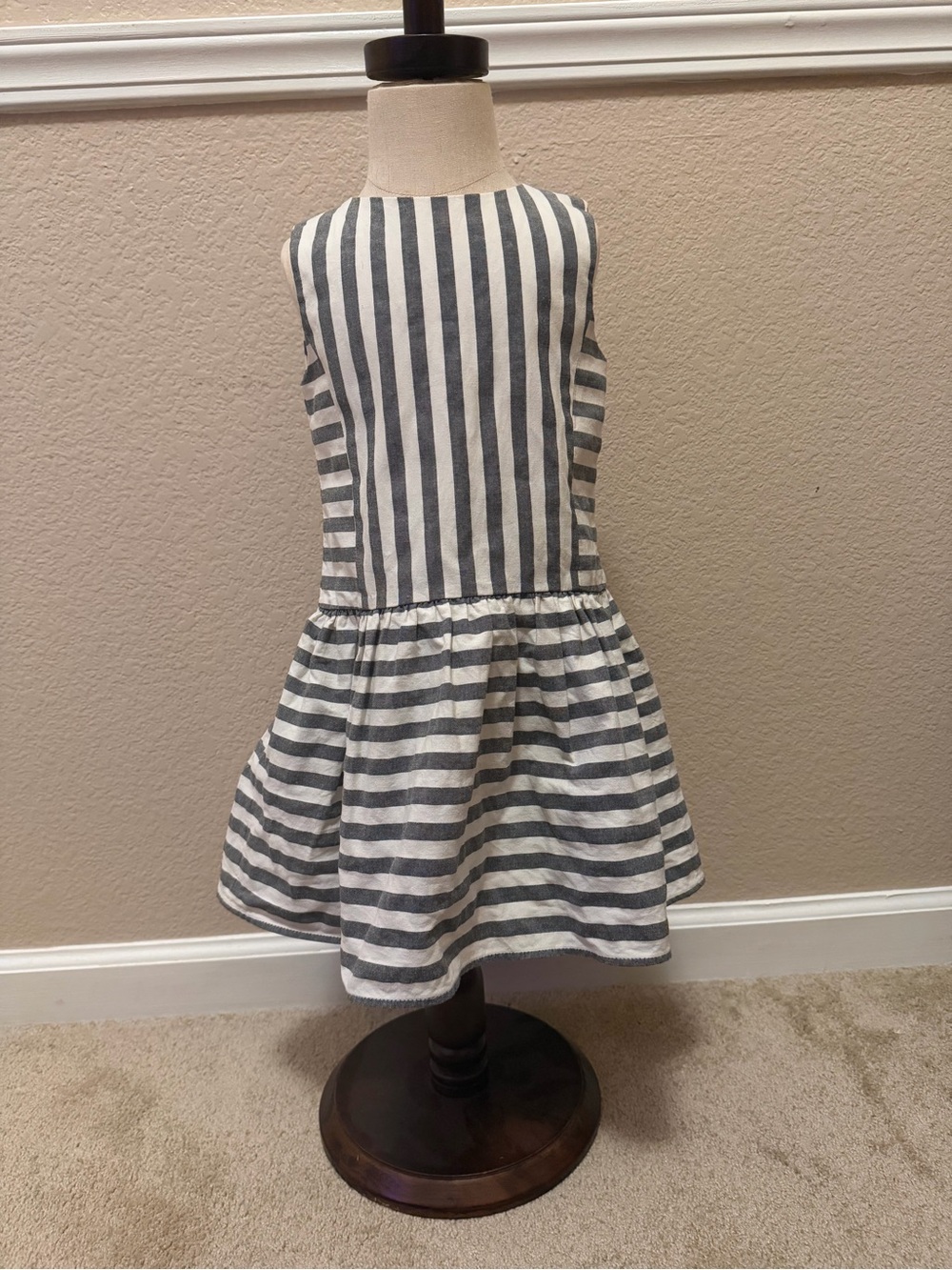 Milly Minis Grey & White Striped Sleeveless Cotton Dress